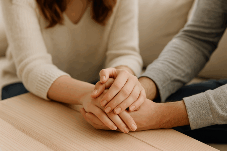 Alt text: “Couple holding hands representing shift from fear to faith in marriage mindset”